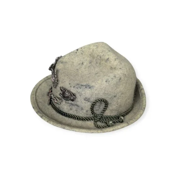 Vintage Austrian Tyrolean Classic Hunting Wool Hat w/ 14 Vintage Pins Size 52